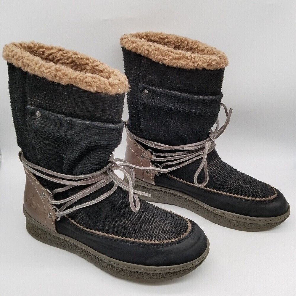Otbt Women Black Leather Fur Lining Slope Winter Boots 9